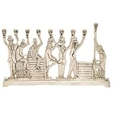 11X6.5 Silver Plated Hanukkah Menorah, Men Rasing Arms Creating Candle Holders Design