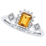 0.48CT Emerald Cut Citrine and Diamond Gemstone Ring in 10Kt White Gold