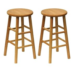 Winsome 81784 Natural Beechwood BAR STOOL 24 Inch ASSEM BEVEL SEAT - Set of 2 by Winsome