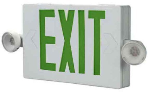 All-Pro APC7G, Combo Unit, White Housing, Led-Exit, (2) LED Emergency Light Heads, Universal Face Green Letters by Cooper Lighting