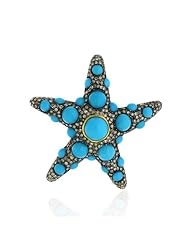 18kt Yellow Gold Turquoise Star Diamond Pave Pendant Silver Designer Jewelry
