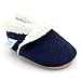Dotty Fish Soft Leather Baby Suede Slippers with Fleece Lining. Toddler Shoes. Non-Slip Suede Soles. Navy in 6-12 Months