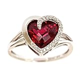 Sterling Silver Checkerboard Created Ruby Heart Diamond Ring (1/14 cttw, J-K Color, I2-I3 Clarity), Size 7