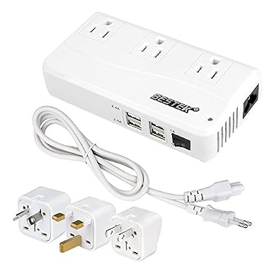 BESTEK 変圧機能搭載 海外旅行用充電器 90V~240V TO 100V 全世界対応 電源タップ 海外旅行変圧器 変換プラグUK/US/AU/EU付き MRJ201GU