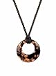 Necklace - N436 - Open Round Murano Style Glass ~ Black and Copper hung on Triple Strand Twisted Black Satin / Silk Cord + 2" Extension Chain (17")