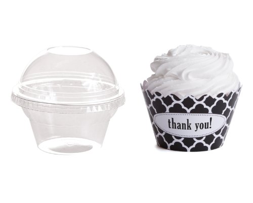 Dress My Cupcake Personalized Favor Dome Containers with Wrappers DIY Kit, Spanish Tile, Quatrefoil, Thank You, Set of 25