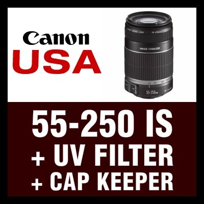 Canon EF-S 55-250mm f/4.0-5.6 IS Lens for Canon DSLR Cameras with UV Filter & Cap Keeper
