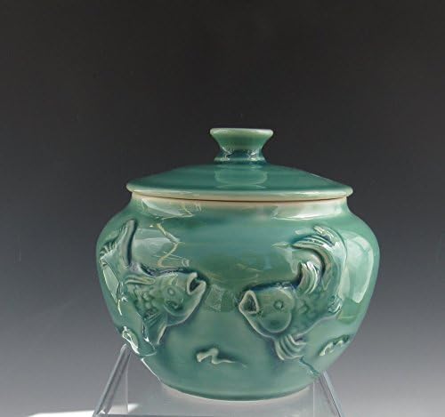 Ceramic Cookie or Nut Jar, Condiment Jar in handmade, Porcelain Pottery in handmade, Unique gifts, Kitchen Cannister, Double fish