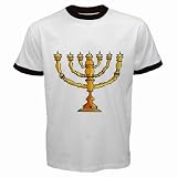 Men's Customized JUDAISM MENORAH RELIGION 100% Cotton White Ringer T-shirt