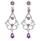 Platinum Overlay Sterling Silver Amethyst Chandelier Earrings
