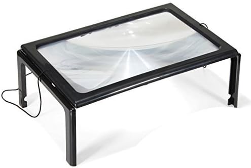 Hands Off Magnifier | Prime Grade ABS Frame and PVC Lens A4 Full Paper Sized Hands-Free 3X Magnifying Glass with Cord and 4 LED Lights, Easy to Replace 2 AAA Batteries, Vibrant Black