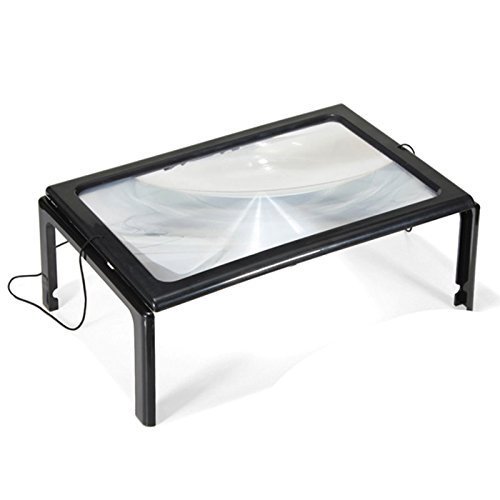 Hands Off Magnifier | Prime Grade ABS Frame and PVC Lens A4 Full Paper Sized Hands-Free 3X Magnifying Glass with Cord and 4 LED Lights, Easy to Replace 2 AAA Batteries, Vibrant Black