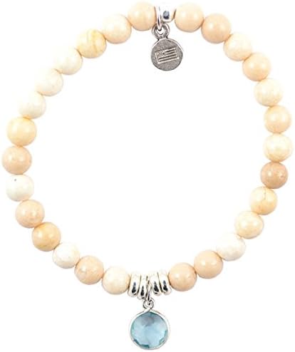 Riverstone Beaded Bracelet with Blue Topaz Charm