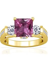 14K Yellow Gold Princess Cut Pink Sapphire Ring With Sidestones
