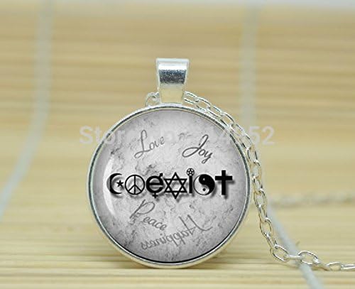 VintaStore Art Glass Necklace Coexist Unity Of Faith Wiccan Coexist Necklace Love Wicca Jewelry Religion Pagan Necklace A3405