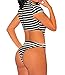 Shawhuwa Womens Sexy Striped Open Back Cap Sleeves Bodysuit M Black