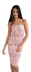 Strapless Paisley Bandeau Neck Elastane/Polyester/Scuba/Knit Bodycon Dress/Midi Dress 