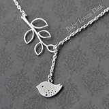 Sweet Bird and Tree Branch Dangling Necklace - BONUS PACK with Baby Loves Pink Pin Button and Gift Wrap