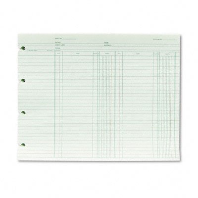 Wilson Jones GN2B Green Double Entry Ledger Form Paper, Both Sides Alike, Punched for Post Binders, 9-1/4