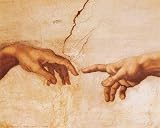 Poster by Michelangelo di Buonarotti, Creation of Adam Hands Detail, 20 in X 16 in. Ships same day.