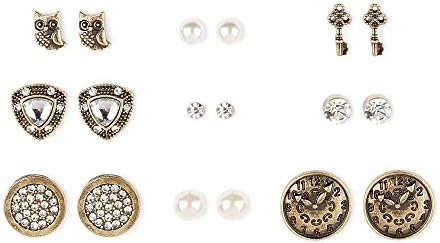 Icing Womens Back in Time Antique Gold Stud Earrings Set of 9