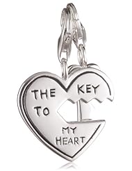 VINANI brand Germany 925 Sterling Silver Charm Pendant Heart with Key Inscription "THE KEY TO MY HEART" Partner HHK
