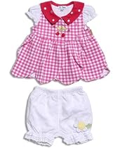 Le Top Cherries Ladybug Check Petal Dress & Eyelet Panty Set 6m