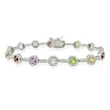 Sterling Silver Genuine Garnet, Amethyst, Citrine, Blue Topaz, and Peridot Diamond Accent Tennis Bracelet