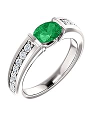 18K White Gold 7.00x5.00mm Oval Cut Chatham Created Emerald and Diamond Ring -- LIFETIME WARRANTY