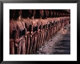 Ancient Buddha Statues Lining Walls of Wat Mahathat in Sukhothai Historical Park, Thailand Photography Framed Art Poster Print by Cheryl Conlon, 31x25