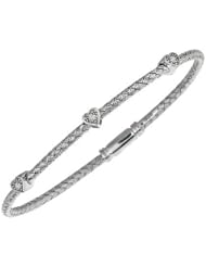 Sterling Silver Basketweave with Diamond Accents Heart Bangle Bracelet 7 1/4" 0.03ct