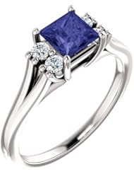 18K White Gold 5.00x5.00mm Princess Cut Tanzanite and Diamond Ring -- LIFETIME WARRANTY