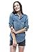 Noble U Chambray Button Down Denim Shirt with Roll-up Sleeves (Small, Med Blue Wash)