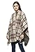 Women's Winter Tartan Knitted Irregular Cardigans Shawl Poncho Cape (Beige)
