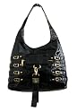 Dylan Black Textured effect Patent Leather Hobo Shoulder Bag with Gold Trims -- SwankySwans