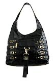 Dylan Black Textured effect Patent Leather Hobo Shoulder Bag with Gold Trims -- SwankySwans