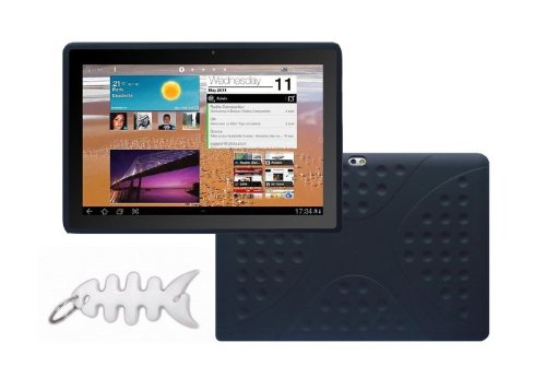 Samsung Galaxy Tab 10.1-Inch Tablet Silicone Skin Case Gel Cover- Black + Fishbond keychain