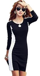 Above the Knee Colorblocking Long Sleeves Bodycon Dress/Club Dress/Party Dress/Mini Dress 
