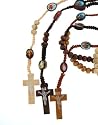 Set of 3 Carved Color Wooden Rosary Wood with Photographs Dark Brown, Medium Brown, Light Brown