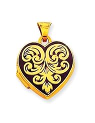 14k Yellow Gold Enameled Heart-Shaped Scrolled Locket. Gold Wt- 0.75g.