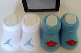 Nike Air Jordan Booties Baby Infant 3-6 Months, White and Light Blue Sock Set of 2.