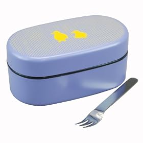 Musashino Lunch Box with Stainless Fork, Yellow Peguin 650ml