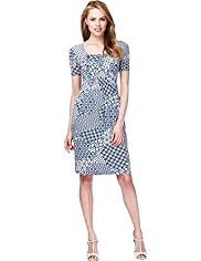 Scoop Neck Contrast Print Elasticated Waist Dress