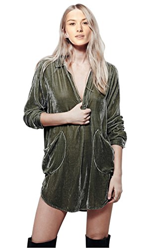 CA Mode Women's Velvet Micro Mini Shirt Dress Top Blouse Tunic