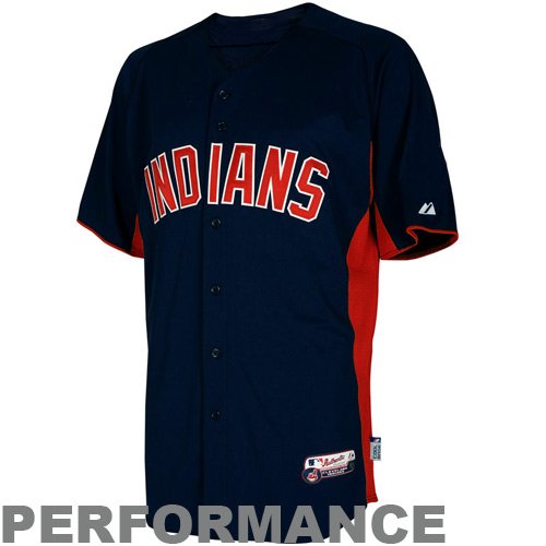 Majestic Cleveland Indians Cool Base Batting Practice Baseball Jersey - Navy Blue (Large)