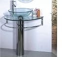 BATHROOM GLASS SINK/WASH BASIN WITH TAP AND POPUP WASTE - CHROME PEDESTAL