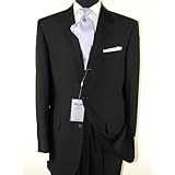 Signature Collection 3 Button 2pc Mens Suit Italian Tropical Light Weight Fabric Super 140s Hand Tailored Year Round Use Business Suit Jet Black