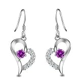 Rhodium Plated 925 Sterling Silver Amethyst Diamond Accent Heart Earrings-SE3257
