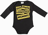 Spoilt Rotten - Got These Looks From Mummy Baby Babygrow 100% Organic Sizes 0M Upto 18M BLACK + in funky Milk Carton
