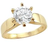 Solid 14k Yellow Gold Ladies Solitaire CZ Cubic Zirconia Engagement Ring Round Cut 1.5 ct
